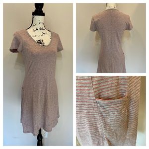 Toad & Co V Neck T Shirt Tee Dress Short Sleeves Striped Summer Outfit Pocket XS